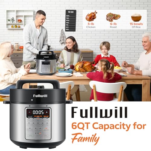 Image of Fullwill 6qt Electric Pressure Cooker, 9-in-1 Versatile Kitchen Appliance Slow Cooker, Rice Cooker, Yogurt Maker, Cake Maker, Saute Pan, Steamer, Food Warmer and Soup Maker
