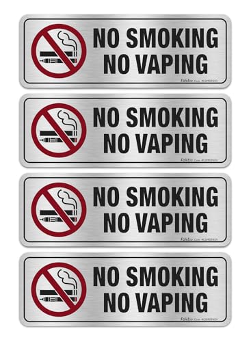 Panneaux No Smoking No Vaping Faittoo en aluminium brossé 22,9x7,6 cm pour bureau