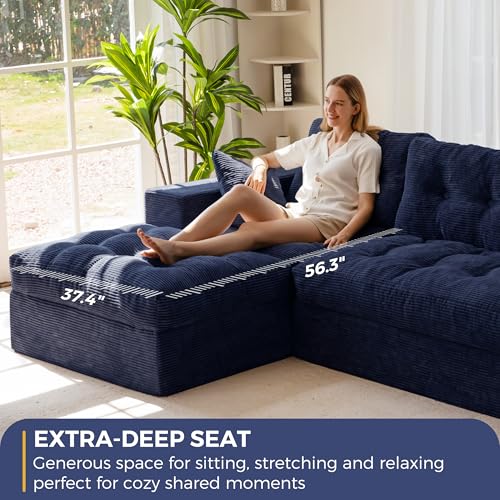 Image of MAXYOYO Modular Sectional Sofa with Ottoman and Loveseat, Cloud Boneless Couch with Layered Cushion, Flexible Module Combination Sofa for Living Room, No Assembly Required,Navy