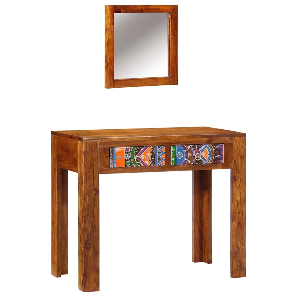 Tocador marrón 90 x 45 x 75 cm madera de acacia mesa de maquillaje con espejo de ala y espacio de almacenamiento para dormitorio y vestidor