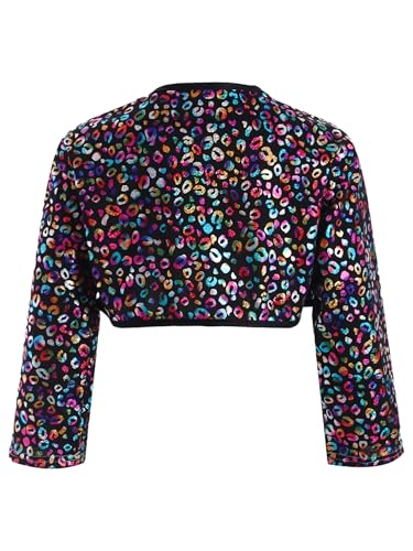 Aislor Kids Girls Boys Metallic Leopard Print Long Sleeve Short Cardigan Bolero Shrug Wedding Party Dress Cover Up2
