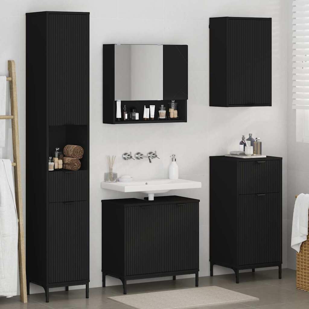 Juego de muebles de baño con cajón, color negro