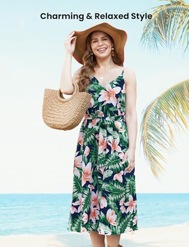 Image of PATPAT Family Matching Outfits Mommy and Me Dresses Hawaiian Tropical Vacation Beach Spaghetti Strap Dress and Shirt
