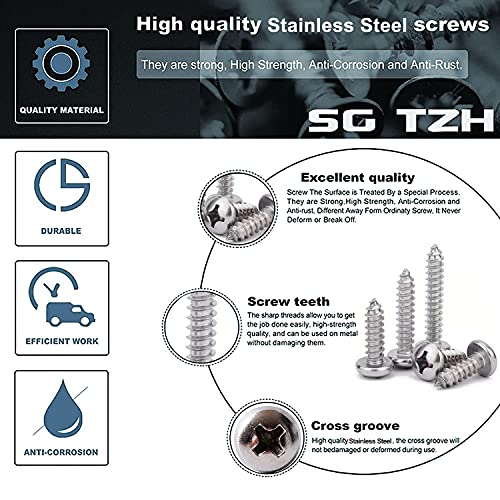 Sg Tzh PD-31084 #6 X 1/2 Inch Wood Screw 100Pcs 18-8 (304) Stainless Steel Pan Head Fast Self Tapping Drywall Screws thumb #3