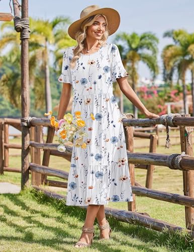 Image of Zeagoo Womens Summer Dresses 2026 Casual Midi Dress Flowy Sundress Ruffle Short Sleeve Tiered Dresses A Line Boho Dress