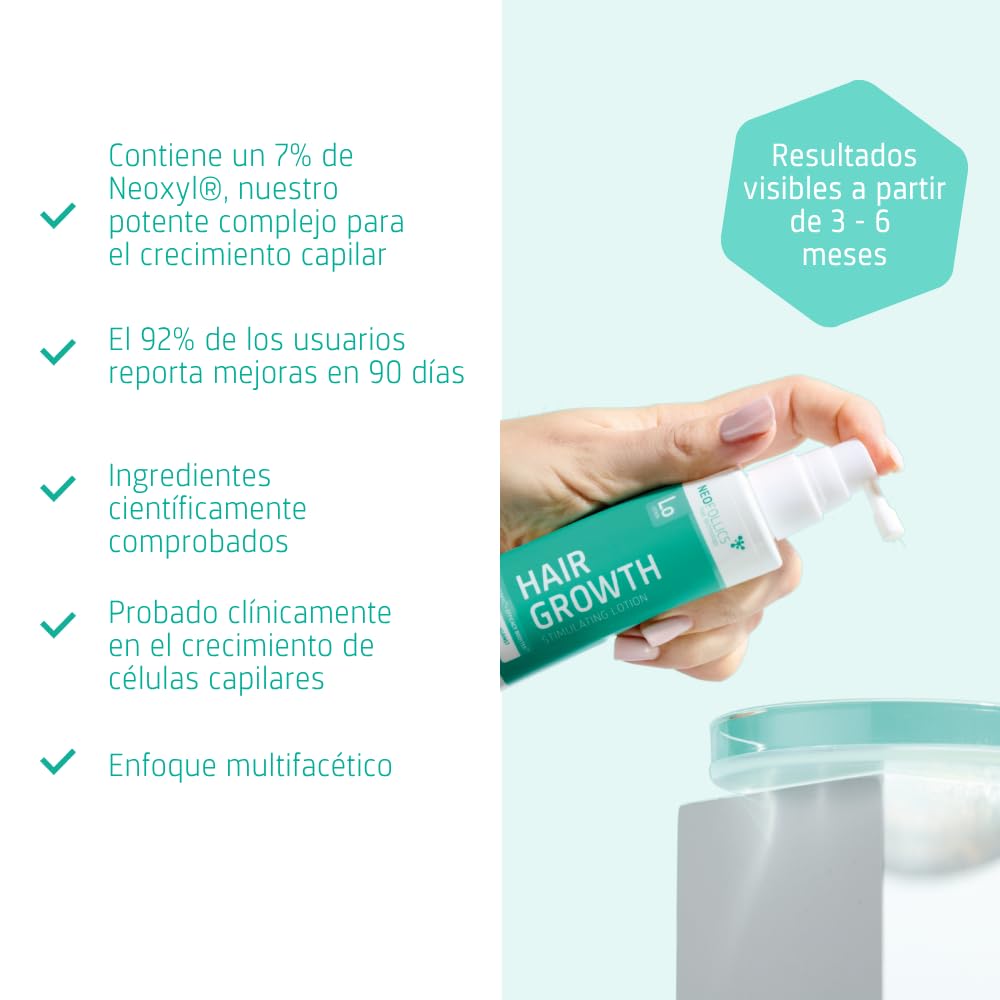 Loción Capilar Neofollics Estimulante para el Crecimiento del Pelo - Con Acción Anticaída y Fortalecedora - Contiene 7% de Neoxyl - 90 ml