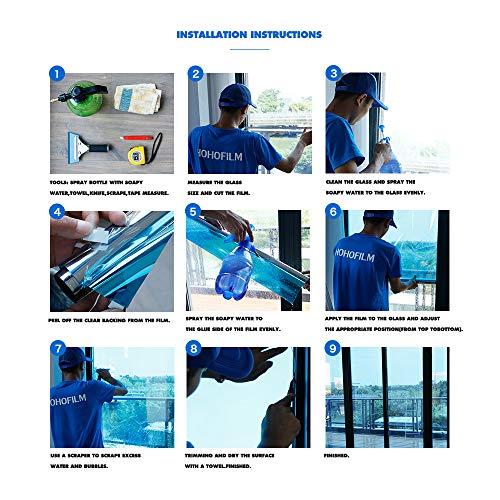 Hohofilm BB Blue Colored Window Film Clear Decorative Glass Tint Sun Blocking Heat Control Self Adhesive Window Tint thumb #6