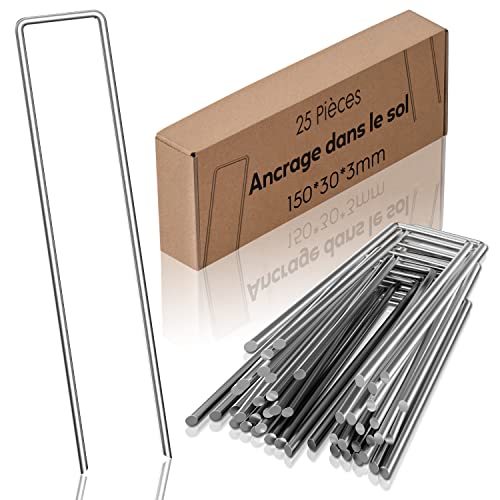 Piquet de Fixation/Sardines de Fixation pour Bache (25 peças) - 150mm*30mm*Ø3mm, Piquets de Tente, Agrafe Jardin/agraphe Toile de paillage - SeedPal