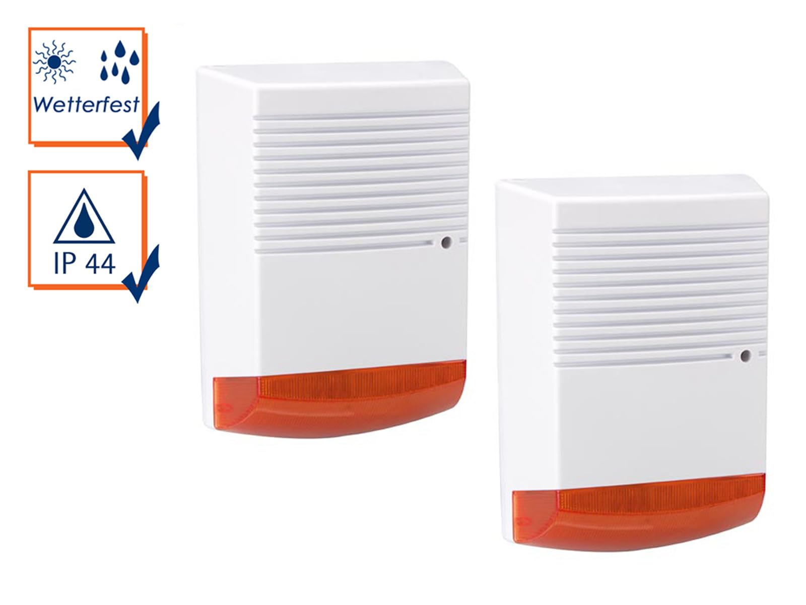 Juego de 2 sirenas falsas con LED parpadeante, resistente a la intemperie IP44, funciona con pilas
