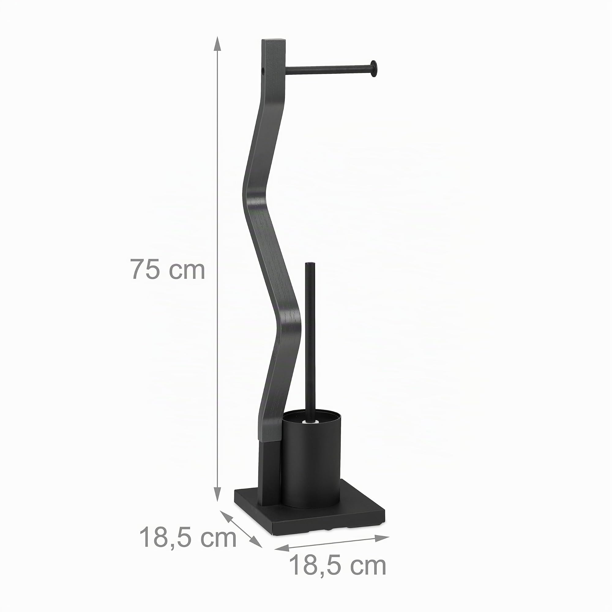 Relaxdays Piantana Portarotolo e Scopino, Colonnina Autoportante WC, Portascopino Bagno, HLP 75x18,5x18,5 cm Nero Grigio