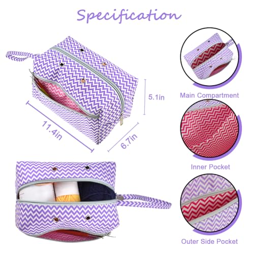 Image of zxbaers Crochet Bag Organizer, Yarn Bag with Thread Cutter, Portable Yarn Storage Organizer Knitting Bag Crochet Accessories, Gifts for Crochet Lovers, Large, Purple,White