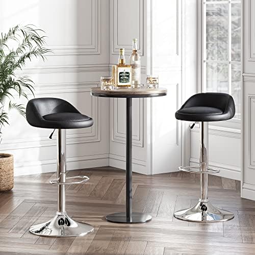 JOISCOPE Home Bar Stools Set of 2, Counter Height Adjustable Swivel Gas Lift Chair with PU Leather Chairs, Footrest and Base for Breakfast Bar, Dining Chairs for Kitchen and Counter (E-Style, Black)