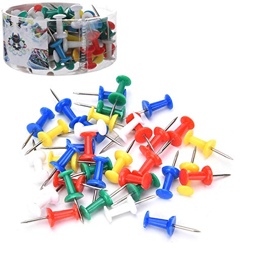 Thumb Tacks Push Pins 100 Count for Bulletin Cork Board Travel Map Steel Point, Assorted Colors
