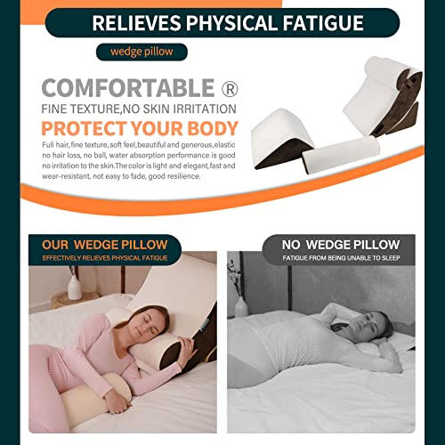 Mudilun 5 Piece Wedge Pillow Set - Post-Surgical Orthopedic Bed Wedge Pillow Adjustable Memory Foam Pillow Soft Velvet Fabric, Machine Washable, Support Pillow For Legs And Back(Brown) #TOP2