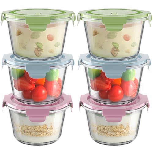 Image of 16oz Glass Meal Prep Containers with Lids, Airtight 2 Cup Glass Food Storage Containers Set, Heat-Resistant BPA-Free Container for Soup, Leftovers, Microwave, Oven, Dishwasher & Freezer Safe (6 Packs)