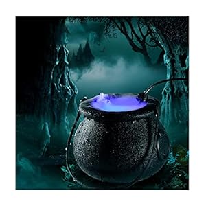 Halloween Witch Cauldron met Mist Maker, Witch Jar Atomizer Lamp, Black Punch Bowl met 12 LED Licht, kleurverandering…