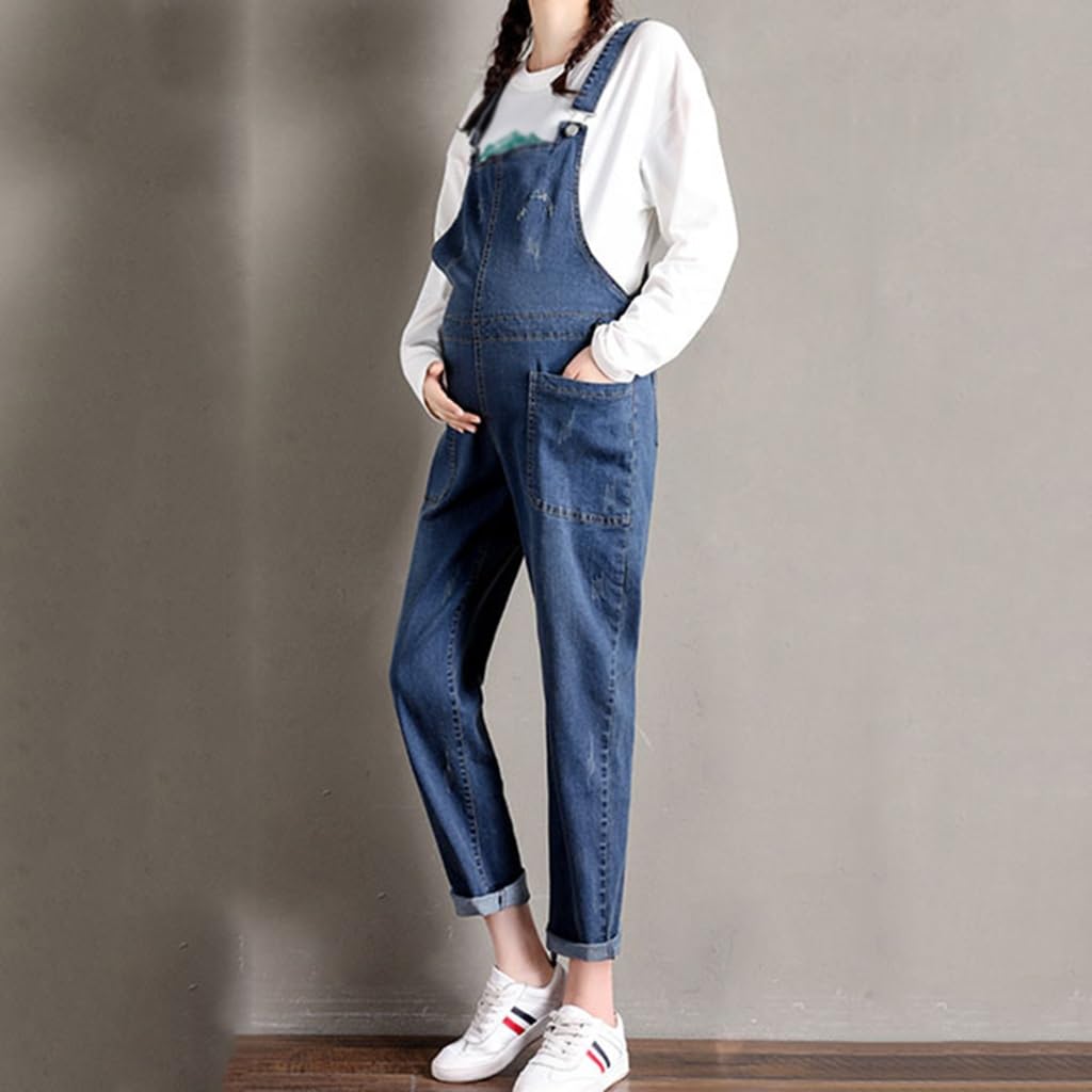 FaroLy Donna Maternità Salopette di Jeans Spalline con Bottoni Casual Senza Maniche a Gamba Larga Tuta Allentata con Tasche