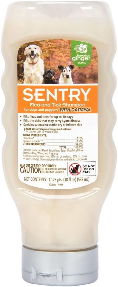 SENTRY Oatmeal Flea and Tick Shampoo for Dogs, Rid Your Dog of Fleas, Ticks, and Other Pests, Hawaiian Ginger Scent, 18 oz