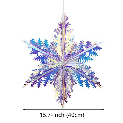 Image of Iridescent Snowflake Ornament Hanging Decoration, Foil Ceiling Decorative Hanging Ornaments for Christmas Bridal Shower Wedding Birthday Frozen Theme Party Fairy Princess Rainbow Show Decoration