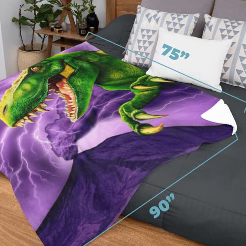 Dawhud Direct T-Rex Fleece Blanket For Bed 75" X 90" Queen Size Jurassic Fleece Throw Blanket For Boys, Men, Unisex And Kids Super Soft Plush Dinosaur Blanket Throw Fleece Blanket Animal Blanket #TOP2