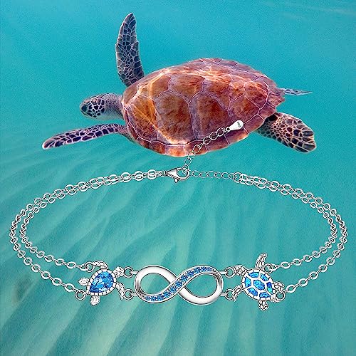 Image of Fenthring Sea Turtle Anklet Bracelets for Women Sterling Silver Ankle
