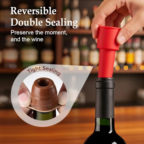 Image of Silicone Wine Stopper for Wine Bottles, 2025 New Wine Stoppers for Wine Bottles, Seal Bottle Cover for Beer Champagne, Glass Bottle Sealer Covers Wine Stoppers for Home Use (4, No Handle)