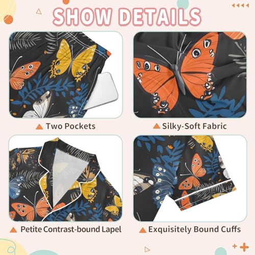 senya Butterflies Colorful Leaves Satin Summer Pajama Sets Silk Short Sleeve Button Down Sleepwear3