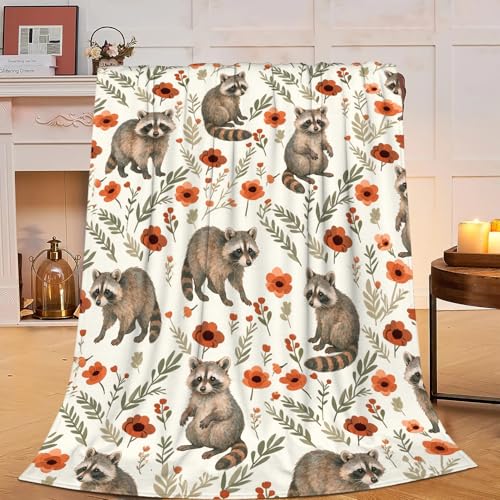 Raccoon Blanket Super Soft Warm Fluffy Fleece Flannel Flower Animal Throw Blanket Cozy Fuzzy Plush Stuff Bedding Blankets Gifts for Women Kids Boys Girls Adults 50X40