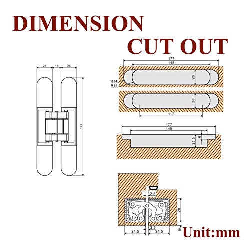 Tambee 7Inch Hidden Door Hinge Invisible Hinges For Doors Secret Door Hinges Concealed Door Hinge Hidden Hinges For Secret Doors 3 Way Adjustable Butt Hinge 2Pcs #TOP5