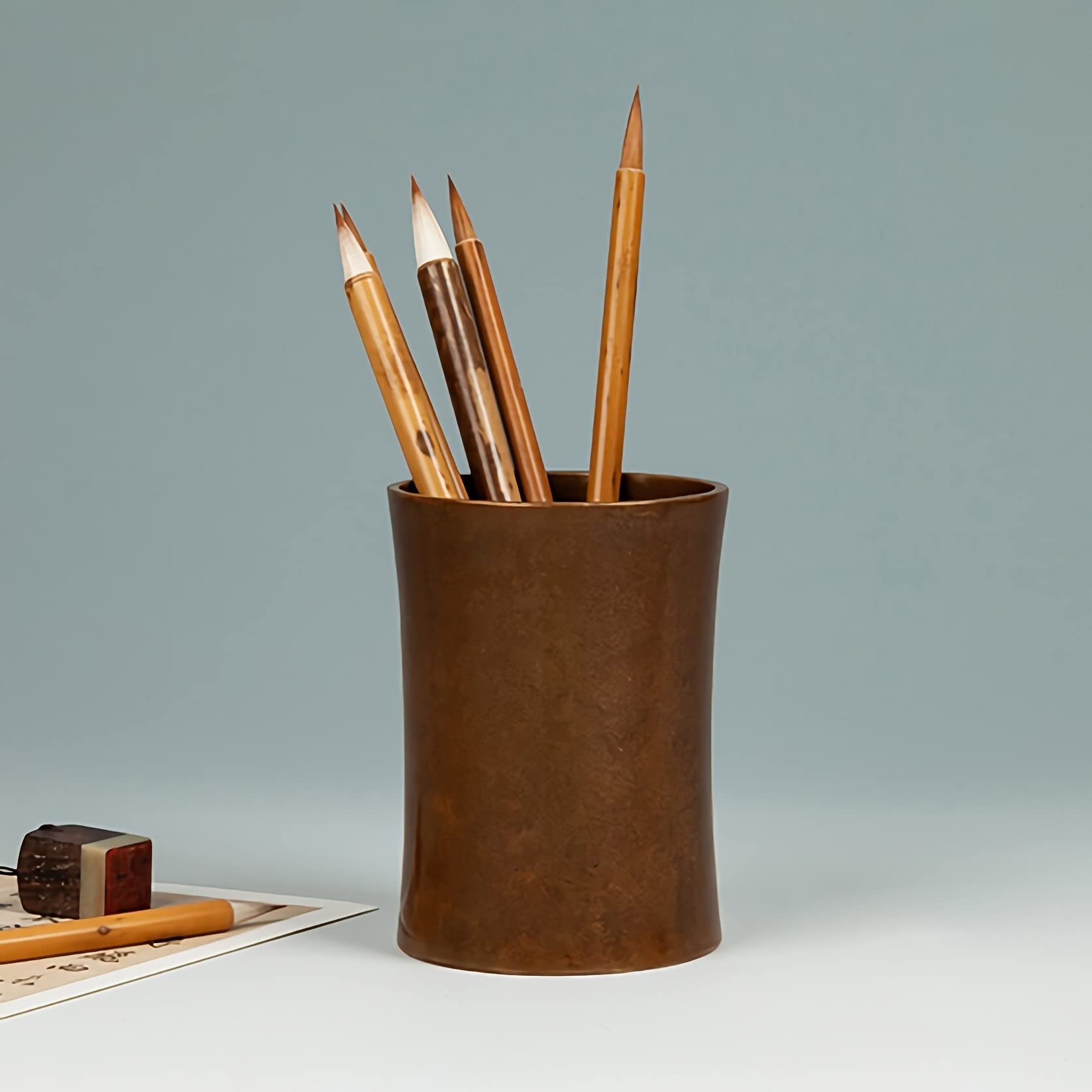 Pot à crayons rond en cuivre pour bureau - Organiseur de fournitures de bureau (8,6 x 11,7 cm)