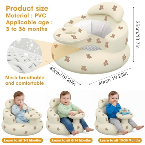 Image of Inflatable Baby Seat with Tray, Comfortable Sit Me Up Floor Seat for Baby Learning to Sit, Portable Built in Air Pump Blow Up Baby Chair，Sitting Support Infant Chair for 3 Months Up