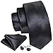 Barry.Wang Dark Grey Black Tie for Men Plaid Silk Necktie Handkerchief Cufflinks Formal Business Wedding Party
