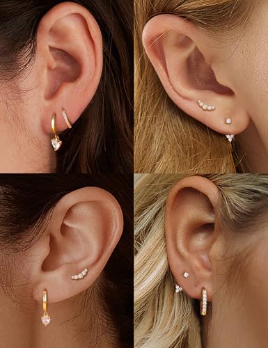 Gold Hoop Earrings for Women Hypoallergenic - 14K Gold Plated Dainty Stud Earrings Dangle Small Huggie Cartilage Earring Stacks Gold Jewelry2