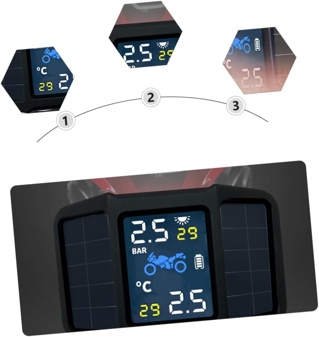 Gatuida 1 Set Tire Pressure Monitor Motor Bike Car Tires Tire Sensors Portable Car Tool Motorcycle Supply Durable Tire Pressure Measuring Tool Motorcycle Accessories Lithium Battery Black