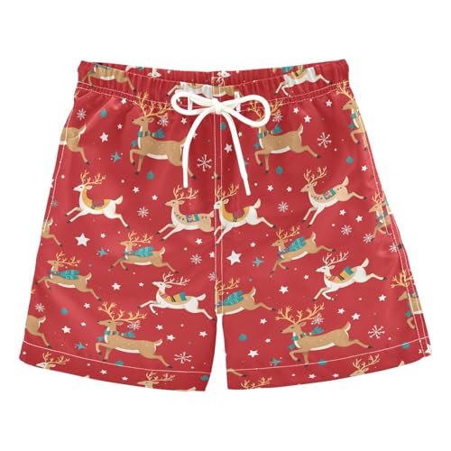 Boys Swim Trunks Quick Dry UPF 50+ Beach Board Shorts Kids Bathing Suits Swimsuit 2T Running Deer Snowflake