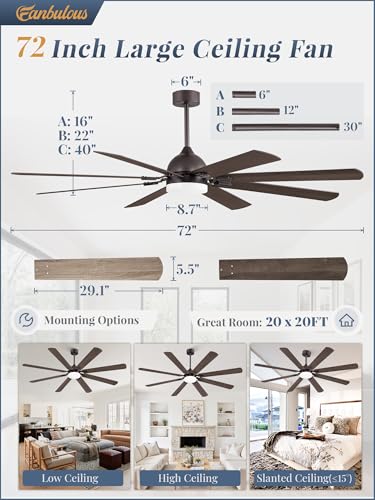 Image of Fanbulous 72 Inch Outdoor Ceiling Fans with Lights,Oil Bronze