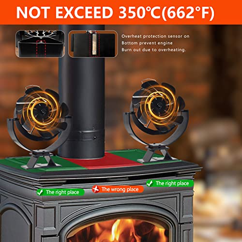 Holldoor Wood Stove Fan Heat Powered with 240° Adjustable, Non Electric Stove Fan Fireplace Fan for Wood Stoves, Thermoelectric Heat Powered Fans, Wood Stove Accessories (Black)