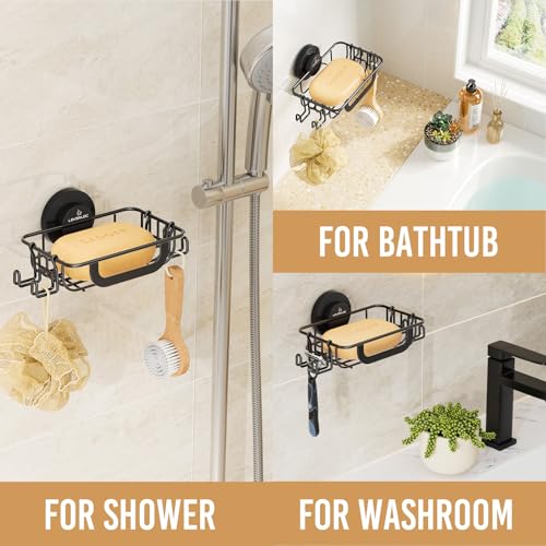 image for LEVERLOC Soap Holder Dish with Hooks for Shower, Bar Suction Cup Soap 