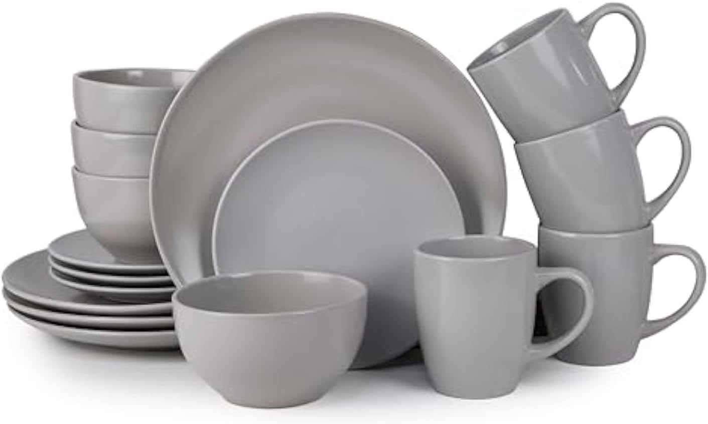 Bone China 16-Piece Stoneware Dinnerware Set - Elegant Ceramic Crockery for 4 - Includes 26cm Dinner Plate, 20cm Salad Plate, 14cm Cereal Bowl, and 350ml Mug in Speckle Grey