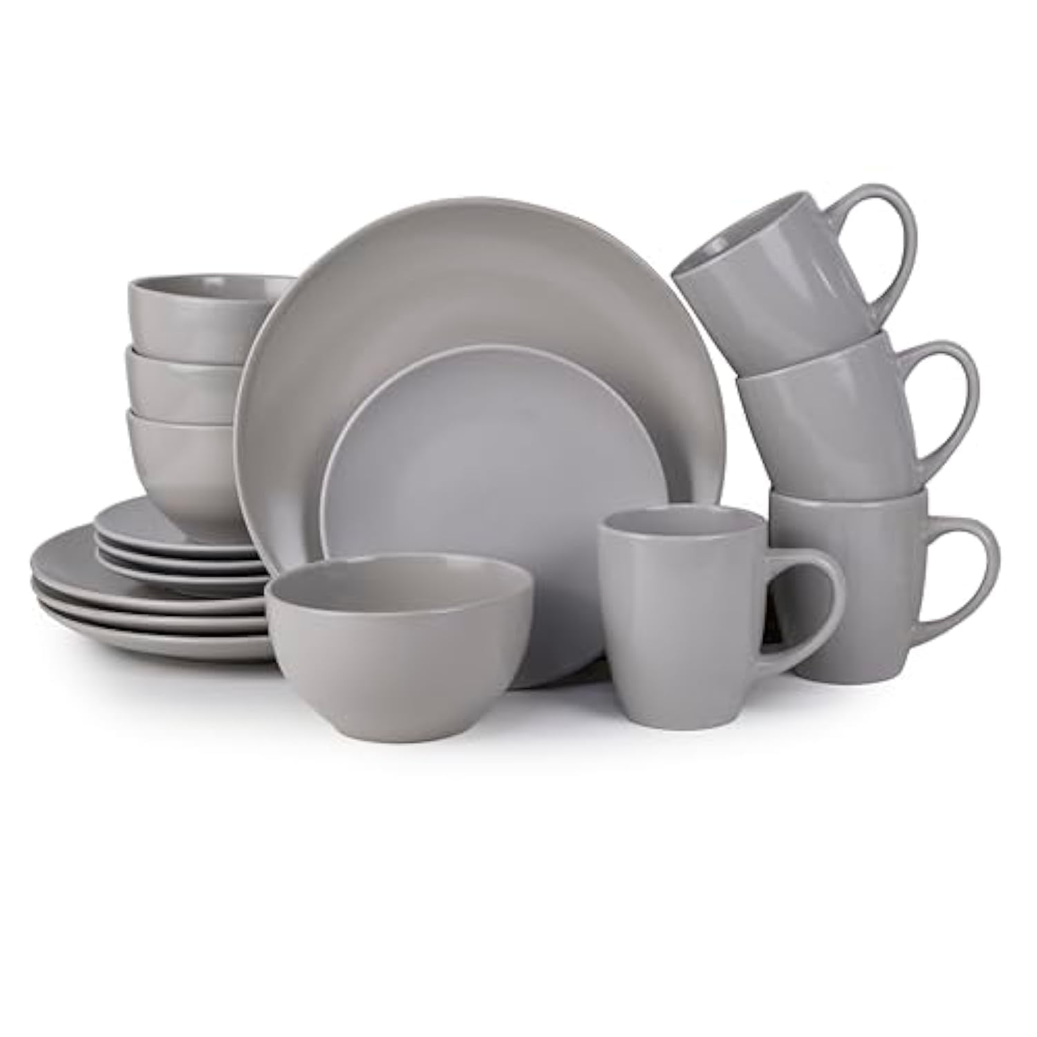 Bone China 16-Piece Stoneware Dinnerware Set - Elegant Ceramic Crockery for 4 - Includes 26cm Dinner Plate, 20cm Salad Plate, 14cm Cereal Bowl, and 350ml Mug in Speckle Grey