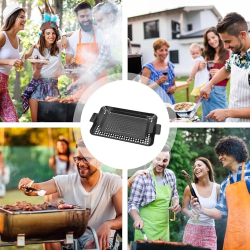 Sartén para barbacoa, 2 topes antiadherentes con asas, accesorios para barbacoa, uso en interiores al aire libre para, mariscos con carbón vegetal y barbacoas ahumadas - imagen 4