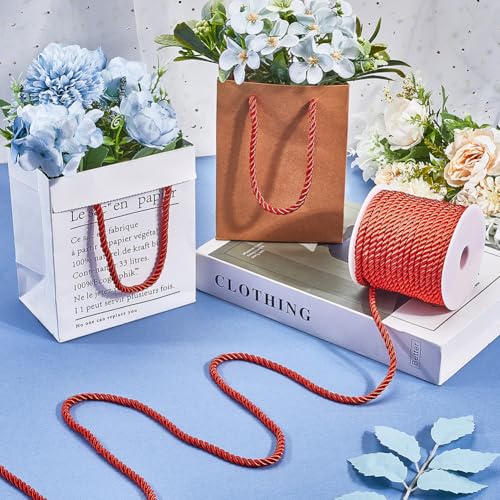 SOFPLATE 20M/21.87 Yards Twisted Cord Rope Decorative Cording Trim 5mm Red Polyester 3-Ply Silk Twine String Twist Braided Thread Graduation Honor Cords for Home Decor Bag Upholstery Curtain Tieback - Image 4