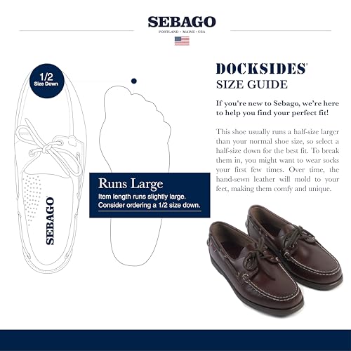 Image of Sebago Portland Waxed Boat Shoes - Handsewn Waxed Leather Moccasins with Leather Sock Lining and Non-Marking, Slip-Resistant Rubber Outsoles