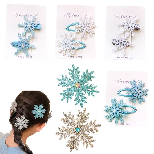 Pinzas para cabello copo de nieve azul y blanco x10 miniatura 1