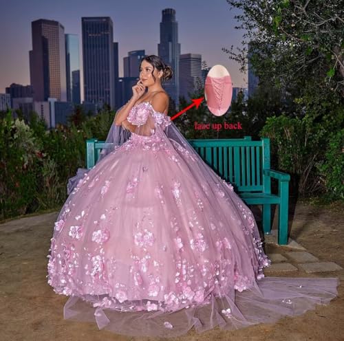 Asulla Off The Shoulder Prom Dress with Detachable Cape 3D Flowers Puffy Ball Gowns Sweet 15 16 Party Dress3