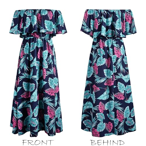 Image of CUPSHE Women Ruffle Floral Maxi Summer Dress Off Shoulder Short Sleeve Backless Flounce Bodice Slit Hem Beach Dresses