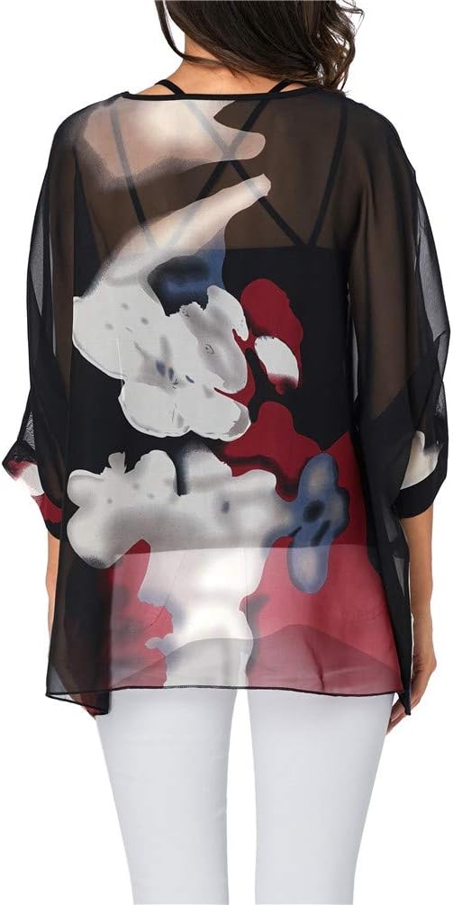 Nicetage Boho Top Sheer Dressy Blouse Chiffon Blouses for Women Sheer Poncho Flowy Batwing Tops Cruise Wear - Image 6