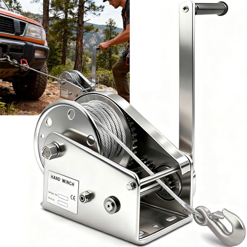 Verricello Manuale Acciaio Inox per Barca e Auto, 1200/1800lbs Verricello Manuale Piccolo con Freno Automatico, Argano Manuale a Fune Portatile per Tirare e Sollevare Carichi Pesanti (1200lbs)