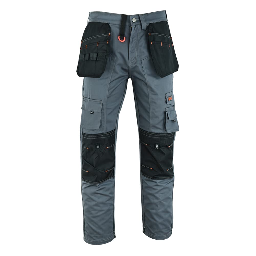 Wrightfits Men's Grey Holster Work Trousers - Heavy Duty Safety Combat Cargo Pants - Multi Pockets - Knee Pad Pockets - Triple Stitched - Durable Workwear (42W X 31L)