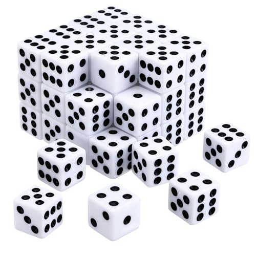 GWHOLE Dados Poliedricos D6 de 14mm - 50 Piezas Blanco Para Juegos de Cartas y Mesa